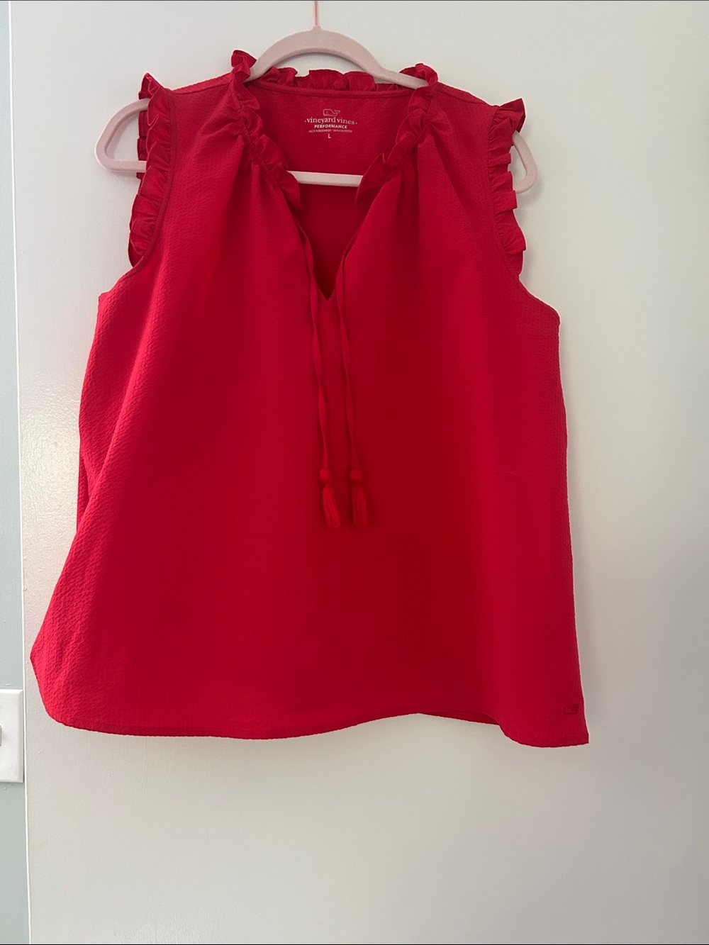 Vineyard Vines Bright Red Ruffled Tie-Neck Sleeveless Camisole